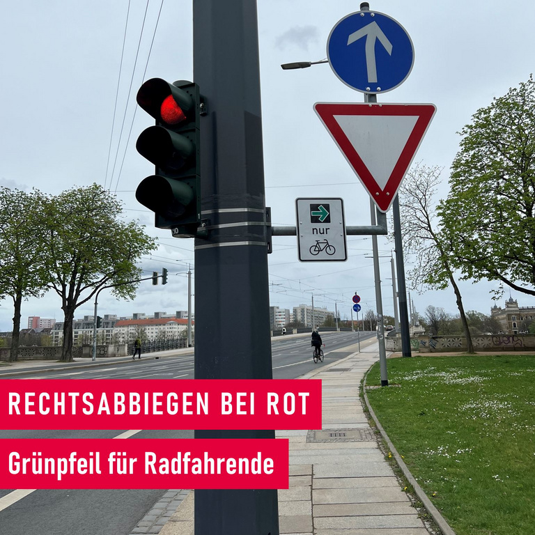 Der Grünpfeil für den Radverkehr_Neu in Dresden