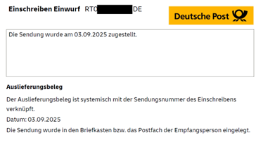 Einlieferungsbeleg Einschreiben bei Kündigung